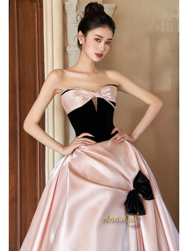 Shop 2024 ANNAKOO Pink Sweetheart Satin Bow A Line Cut Out Prom Dress Under 148
