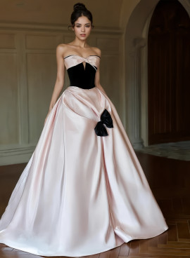 Shop 2024 ANNAKOO Pink Sweetheart Satin Bow A Line Cut Out Prom Dress Under 148