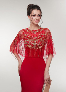  Spandex Jewel Beading Red Mermaid Evening Prom Dress