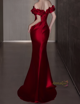 Shop 2024 ANNAKOO  Burgundy Off The Shoulder Trumpet Mermaid Ruffles Prom Dress Under 156