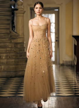 Shop 2024 Annakoo Strapless Gold Beading Tulle Floor Length Prom Dress Under 229