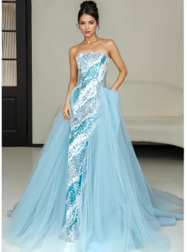 Shop 2024 ANNAKOO Detachable Trian Blue Sheath Sequin Strapless Prom Dress Under 198