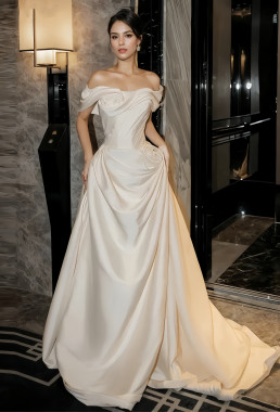 Shop 2024 ANNAKOO Off The Shoulder Saitn Ruched A Line Wedding Dress Under 249