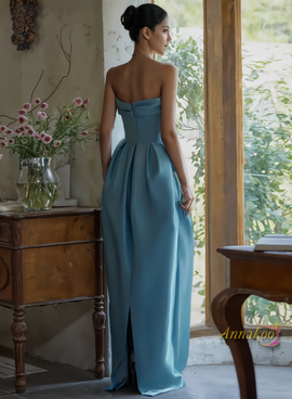 Shop 2024 ANNAKOO Blue Sheath Column Satin Ankle Length Party Dress Under 178