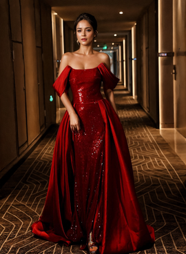 Shop 2024 ANNAKOO Burgundy Off The Shoulder Sequin Prom Dress With Train Under 198