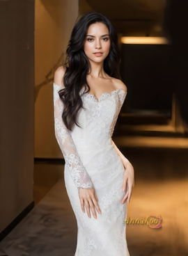  Long Sleeve Off The Shoulder Lace Trumpet Mermaid Wedding Dress