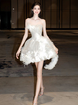 Shop 2024 ANNAKOO Strapless Feather Short Mini Feather Sequin Homecoming Dress Under 167