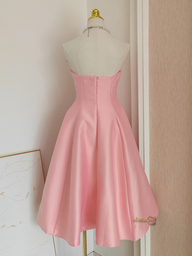 Shop 2024 ANNAKOO Strapless Satin Red A Line Ankle Length Homecoming Dress Under 95