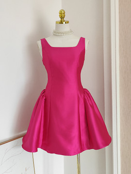 Shop 2024 ANNAKOO Straps Square Satin Fuchsia Short Mini Homecoming Dres Under 89
