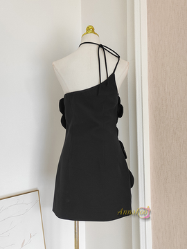 Shop 2024 ANNAKOO Halter Black Flower Short Mini Sheath Column Homecoming Dress Under 98