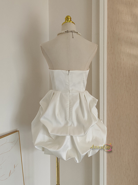 Shop 2024 ANNAKOO White Satin Flower Short Mini Strapless Homecoming Dress Under 98