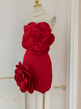 Shop 2024 ANNAKOO Red Flower Strapless Short Mini Sheath Column Homecoming Dress Under 98