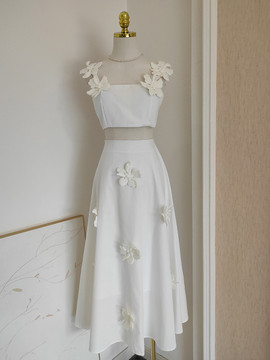 Shop 2024 ANNAKOO Flowers Two Piece White A Line Satin Homecoming Dress Under 98