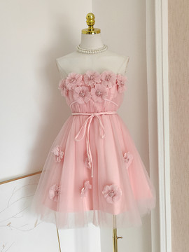Shop 2024 ANNAKOO Pink Flowers Short Mini Tulle A Line Homecoming Dress Under 98