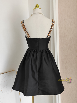 Shop 2024 ANNAKOO Black Strapes Satin Short Mini A Line Homecoming Dress Under 98