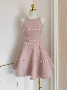 Shop 2024 ANNAKOO Jewel Spandex Pearls Pink A Line Homecoming Dress Under 98