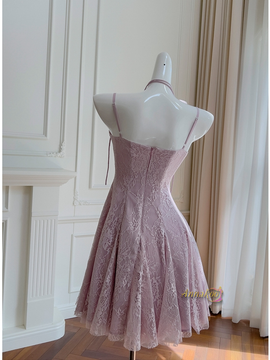 Shop 2024 ANNAKOO Purple Lace A Line Halter Flower Short Mini Homecoming Dress Under 97