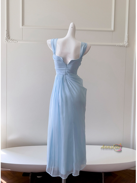Shop 2024 ANNAKOO Blue Chiffon Ruched Tea Length Sheath Column Party Dress Under 99