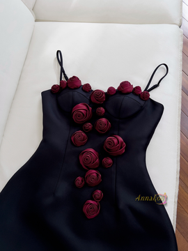 Shop 2024 ANNAKOO Black Rose Flowers Short Mini Spaghetti Straps Homecoming Dress Under 156