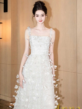 Shop 2024 ANNAKOO Feather Sequin A Line Straps Sequin Wedding Dress Under 399