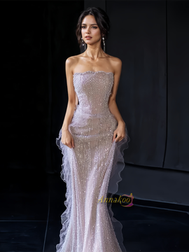 Shop 2024 ANNAKOO Purple Tulle Sequin Trumpet Mermaid Strapless Prom Dress Under 179