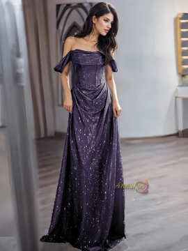 Shop 2024 ANNAKOO Silver Off The Shoulder Trumpet Mermaid Ruched Prom Dress Under 139