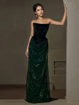 Shop 2024 ANNAKOO Dark Green Velevt Sequin Trumpet Mermaid Prom Dress Under 149
