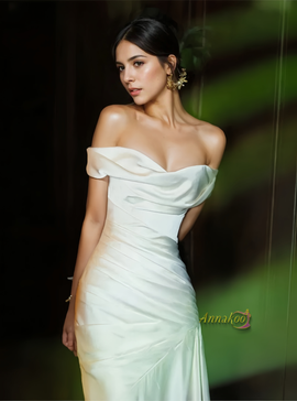 Shop 2024 ANNAKOO Off The Shoulder Trumpet Mermaid Satin Wedding Dress Under 249