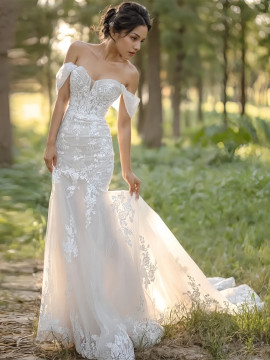 Shop 2024 ANNAKOO Off The Shoulder Trumpet Mermaid Tulle Appliques Wedding Dress Under 249