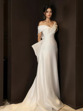 Shop 2024 ANNAKOO Satin Trumpet Mermaid Off The Shoulder Bow Wedding Dress Under 198