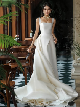 Shop 2024 ANNAKOO Satin A Line Sweep Train Straps Wedding Dress Under 169