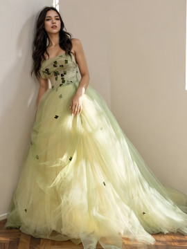 Shop 2024 ANNAKOO Green Flowers A Line Tulle Strapless Prom Dress Under 158
