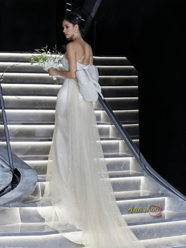 One Shoulder Tulle Trumpet Mermaid Sparkle Wedding Dress