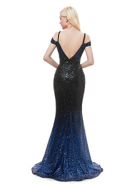 Sequin Lace Spaghetti Straps Mermaid Prom Evening Dress With Slit