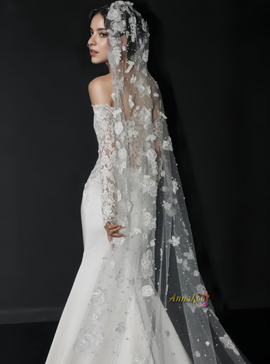 Shop 2024 ANNAKOO Off The Shuolder Long Sleeve Appliques Trumpet Mermaid Wedding Dress Under 269
