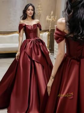 Shop 2024 ANNAKOO Off The Shoulder Burgundy Ball Gown Bow Prom Dress Under 189