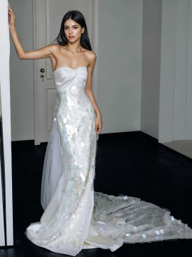 Shop 2024 ANNAKOO Sweetheart Ruched Colorful Sequin Trumpet Mermaid Wedding Dress Under 188