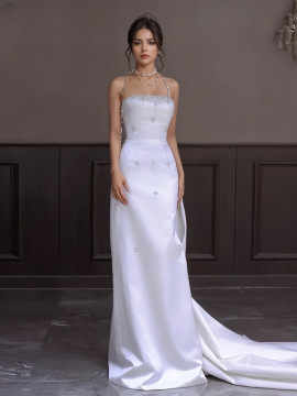 Shop 2024 ANNAKOO Beading Strapless Satin Trumpet Mermaid Wedding Dress Under 189