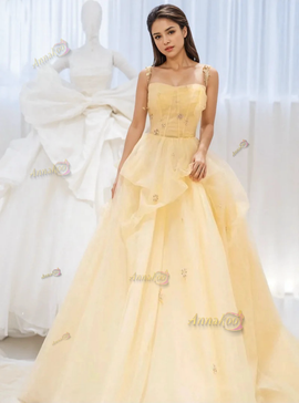 Shop 2024 ANNAKOO Yellow Tulle Ruffles Beading A Line Prom Dress Under 198