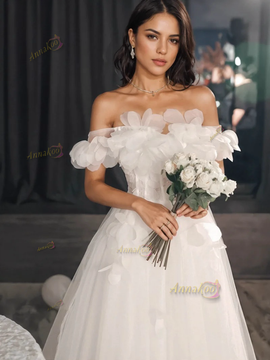 Shop 2024 ANNAKOO White Off The Shoulder Flower Wedding Dress Under 159