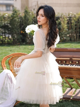 Shop 2024 ANNAKOO White Short Sleeve Tulle Short Mini Homecoming Dress Under 99