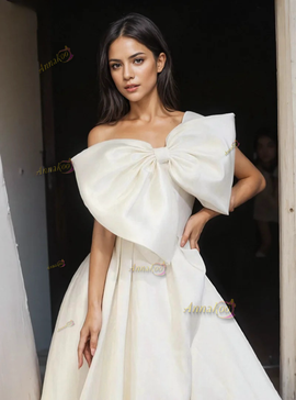 Shop 2024 ANNAKOO Strapless Satin A Line Bow Wedding Dress Under 139