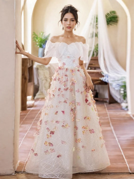 Shop 2024 ANNAKOO Off The Shoulder Flower Tulle Pink Prom Dress Under 168