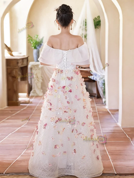 Shop 2024 ANNAKOO Off The Shoulder Flower Tulle Pink Prom Dress Under 168