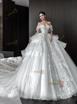 Shop 2024 ANNAKOO Off The Shoulder Ruffles Appliques Sleeveless Tulle A Line Wedding Dress Under 398