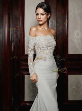 Shop 2024 ANNAKOO Long Sleeve Lace Trumpet Mermaid Off The Shoulder Wedding Dress Under 179