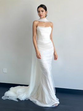 Shop 2024 ANNAKOO Strapless Shawl Trumpet Mermaid Tulle Wedding Dress Under 169