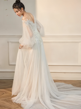 Shop 2024 ANNAKOO Long Sleeve A Line Lace Appliques Wedding Dress Under 179