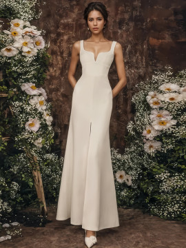 Shop 2024 ANNAKOO Simple Straps Satin Strapless A Line Wedding Dress With Slit Under 139
