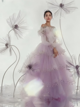 Shop 2024 ANNAKOO Lavender Long Sleeve Tulle Ruffles A Line Prom Dress Under 188